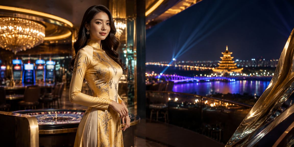 Người dùng tại Huế trong trang phục áo dài truy cập nền tảng xs10 và quản lý dữ liệu tài khoản